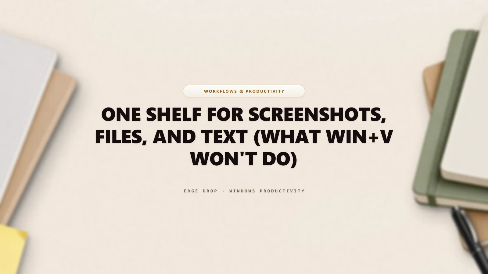 One Shelf for Screenshots, Files, and Text (What Win+V Won't Do) — Edge Drop Guide